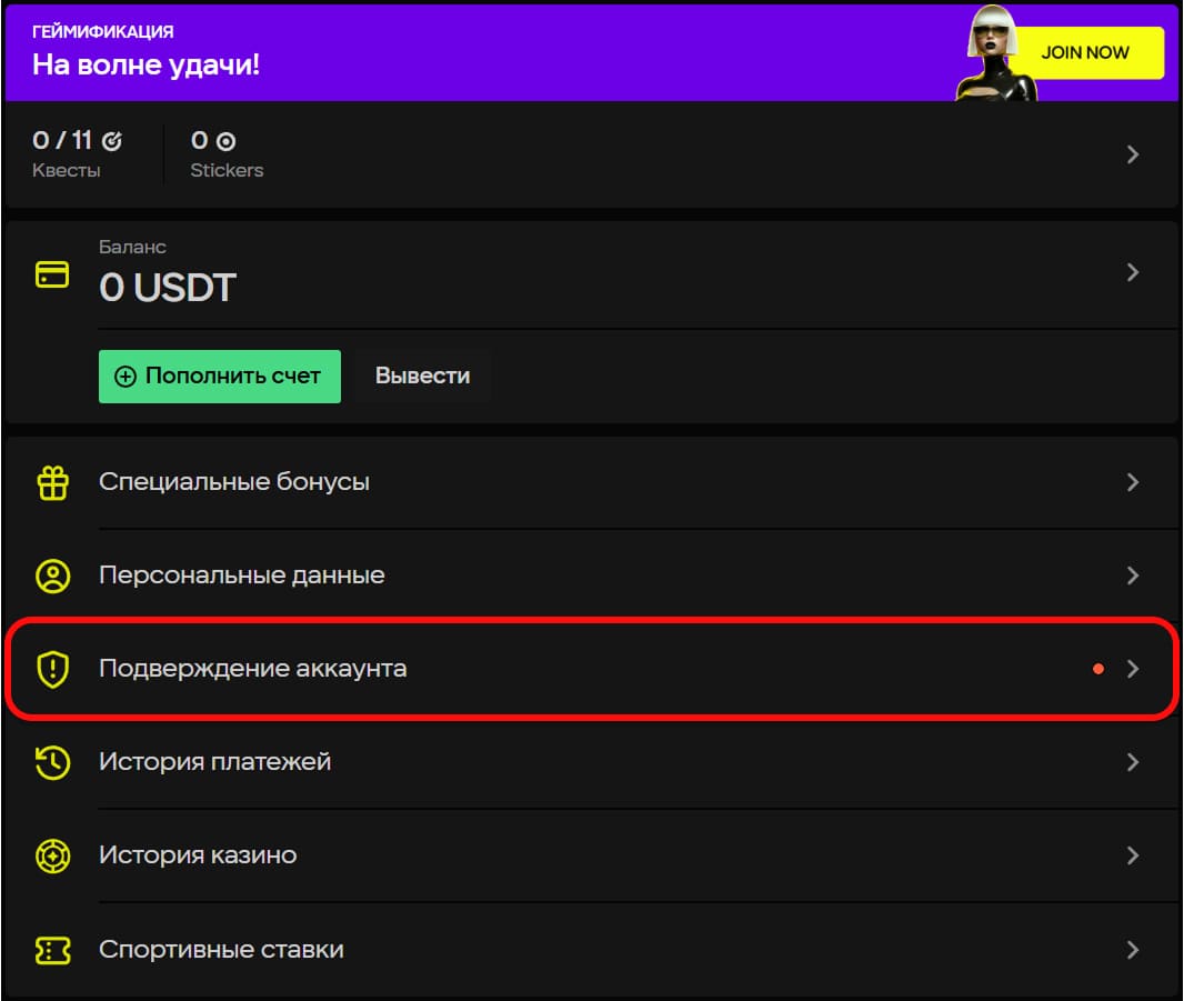 Уведомление о необходимости пройти верификацию